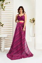 Vastranavya Magenta Digital Printed Linen Ready To Wear Designer Saree with Unstitched Blouse | Grocsy