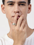 NVR Men's Rhodium-Plated Silver-Toned Stainless Steel Finger Ring | Grocsy