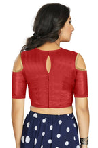 Aastha Fashion Women's Red Art Silk Cold Shoulder Sleeve Readymade Blouse | Grocsy