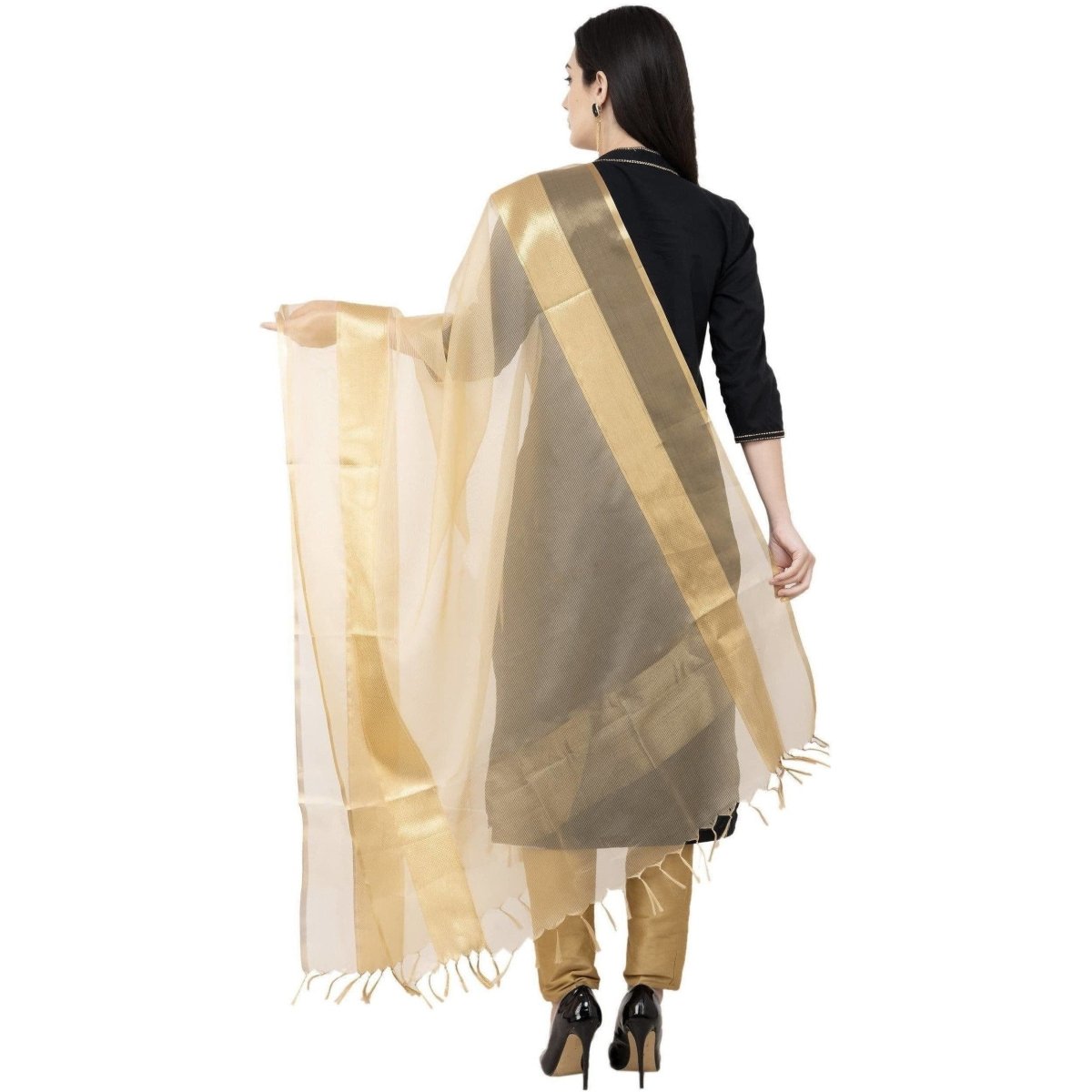 A R Silk VNS Tissue Zari Fancy Dupatta Golden Color Dupatta or Chunni | Grocsy