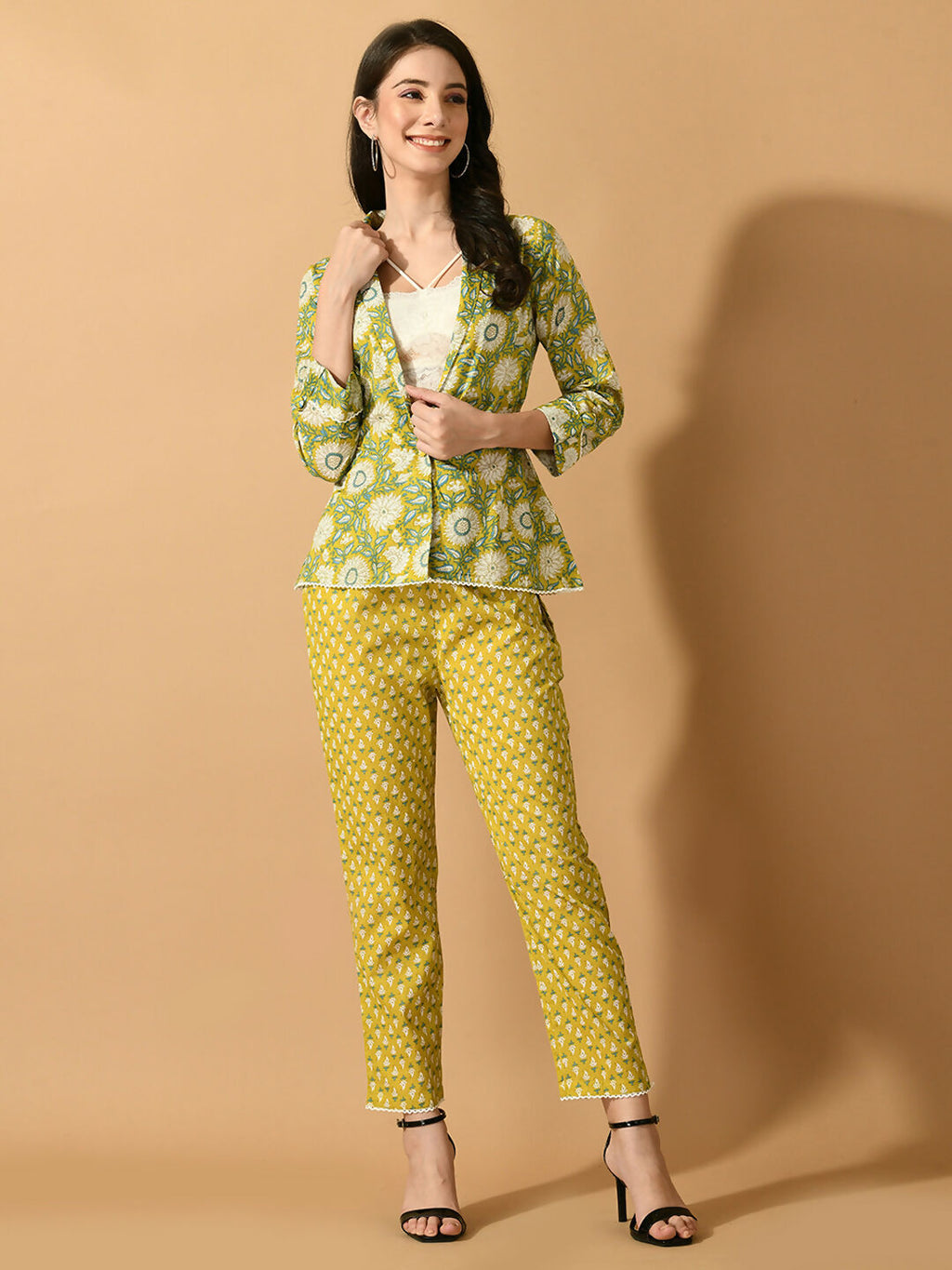 Myshka Women's Multi Printed Coat With Trousers | Grocsy