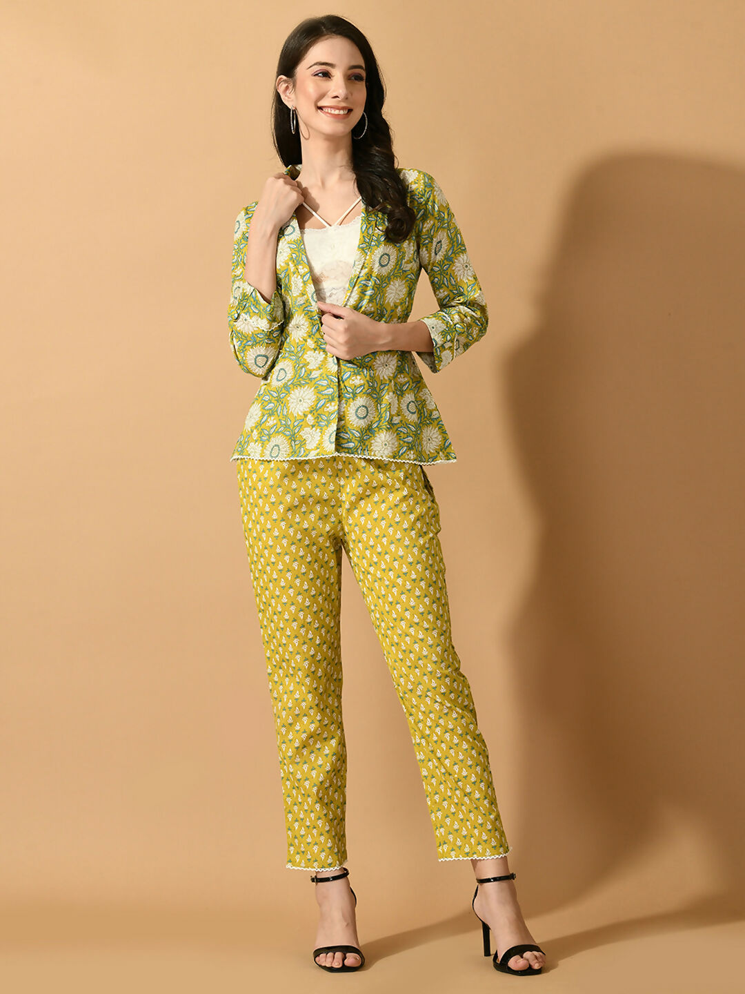 Myshka Women's Multi Printed Coat With Trousers | Grocsy