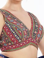 Joban Fashion Magenta Multi Georgette Padded Blouse With V Neck Sleeveless | Grocsy