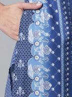 Ahalyaa Women Navy Blue Crepe Floral Print kurta With Palazzo | Grocsy