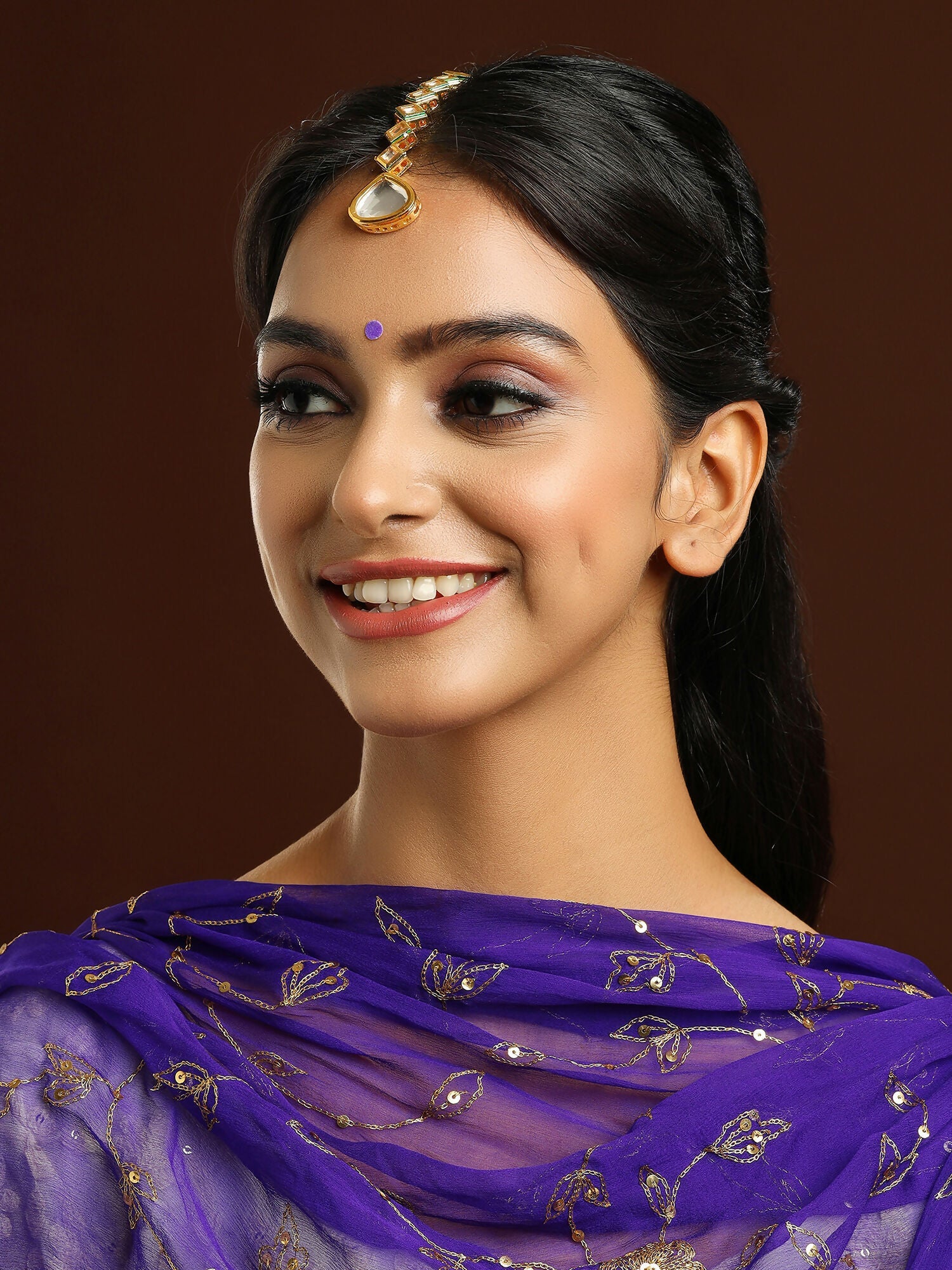 Ruby Raang Gold Heavy Kundan Maang Tikka | Grocsy