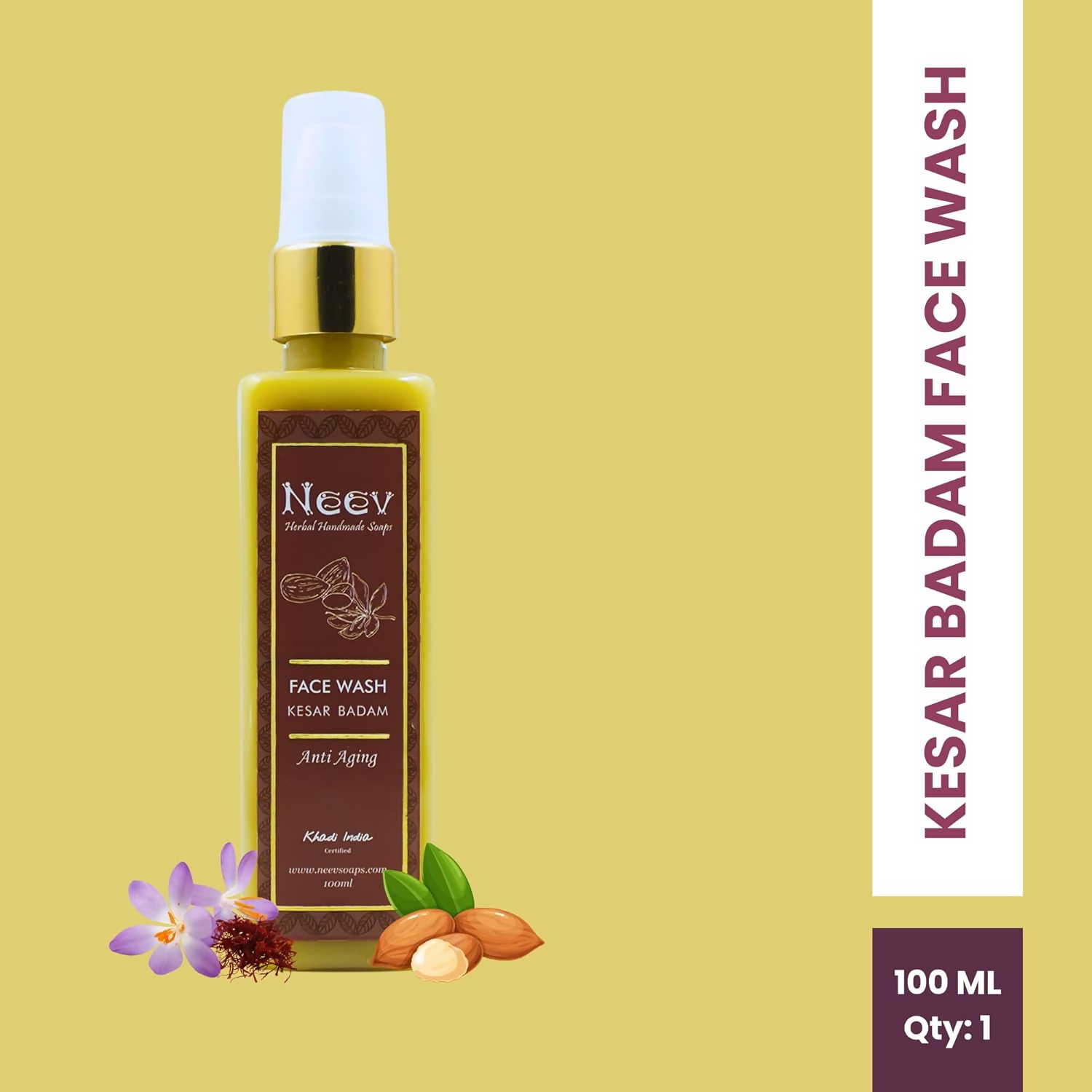 Neev Herbal Handmade Soaps Anti Ageing Kesar Badam Face Wash | Grocsy
