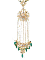 Gold-Polished Green Kundan Stone-Studded Head Chain - Ruby Raang | Grocsy
