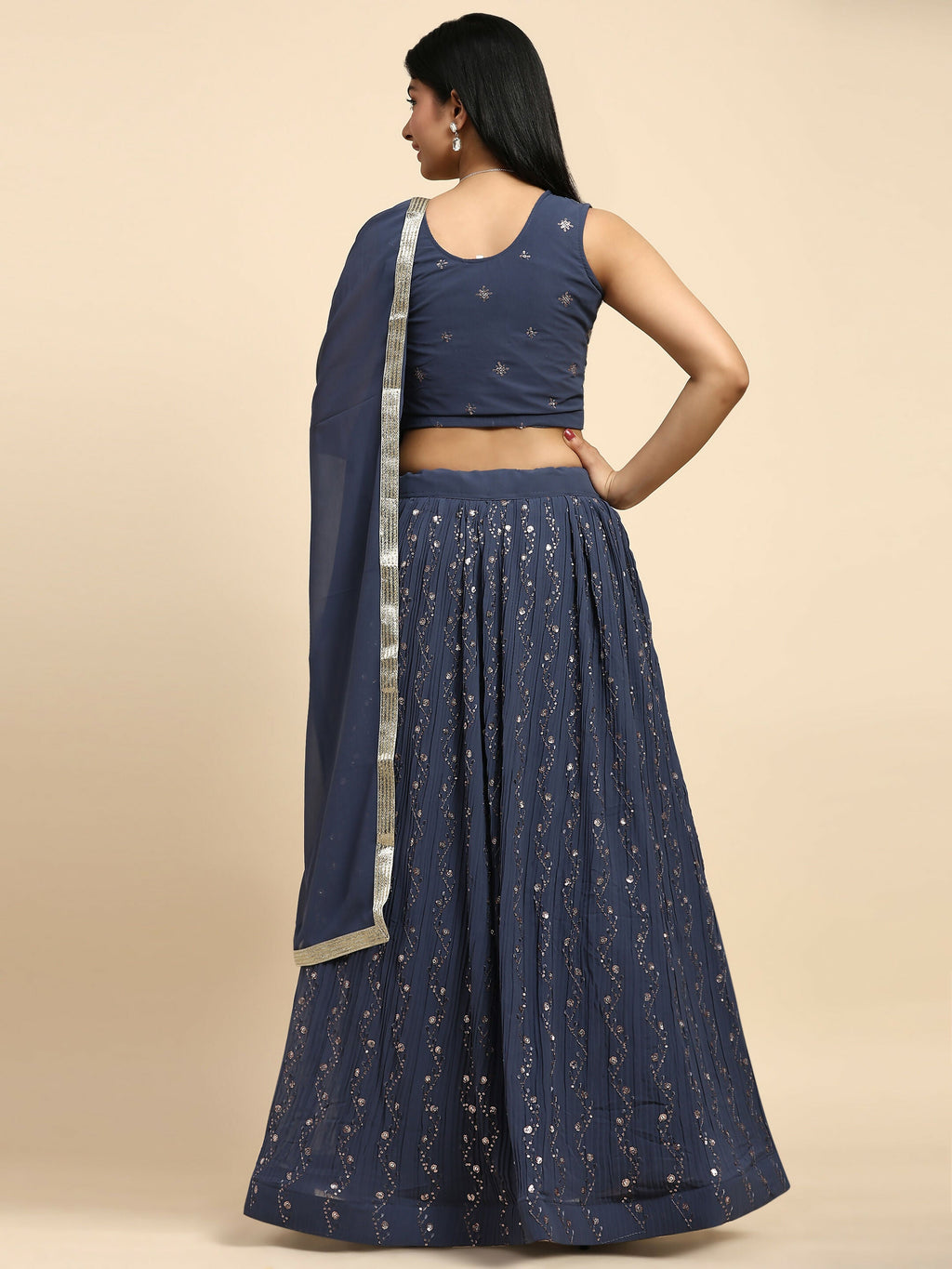Dark Grey Georgette Embroidered Lehenga choli with Dupatta - Dhara | Grocsy