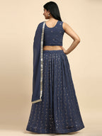 Dark Grey Georgette Embroidered Lehenga choli with Dupatta - Dhara | Grocsy