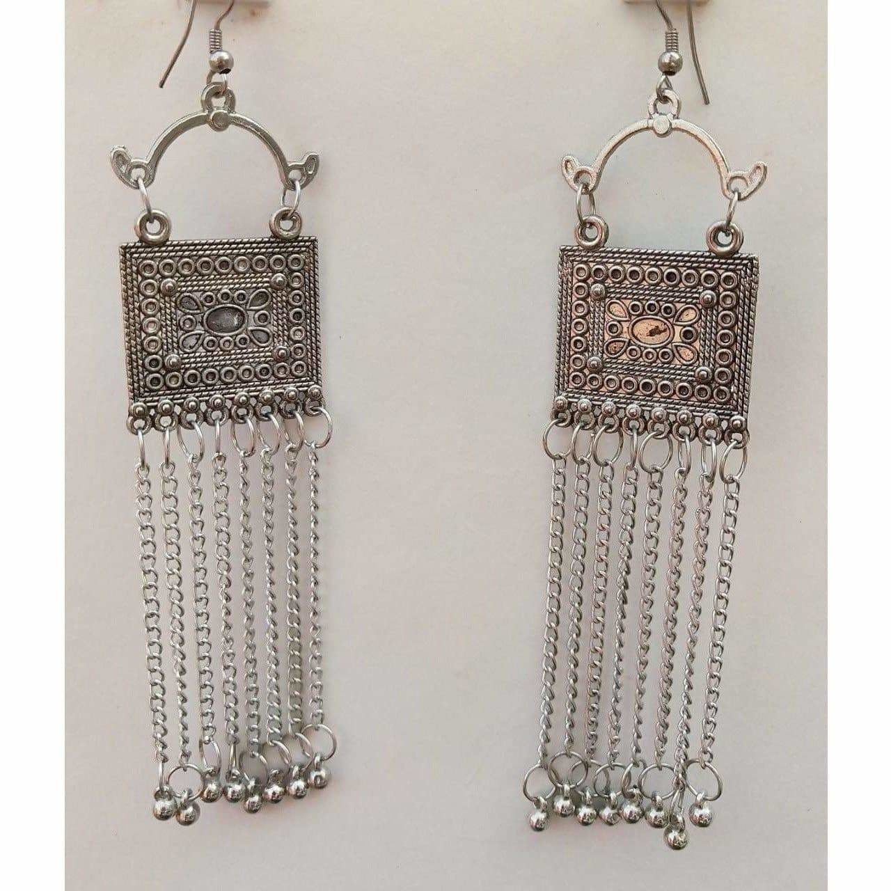MS Fashion India Fancy Party Wear Silver Oxidized Long Tassel Chain Earrings | Grocsy