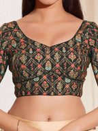 Joban Fashion Black Viscose Rayon Padded Blouse With Sweetheart Neck Elbow Sleeves | Grocsy
