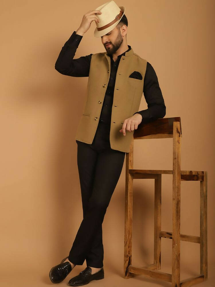 Even Apparels Pure Wool Nehru Jacket - Beige | Grocsy