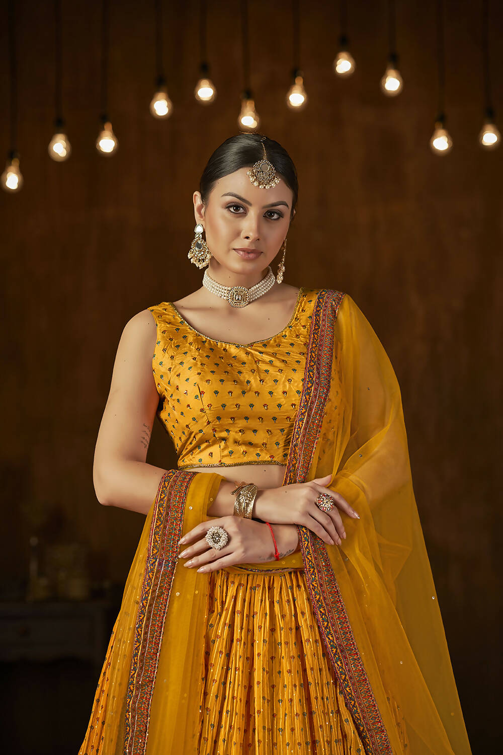 Wedding Designer Yellow Georgette Lehenga Choli - Anbazaar | Grocsy