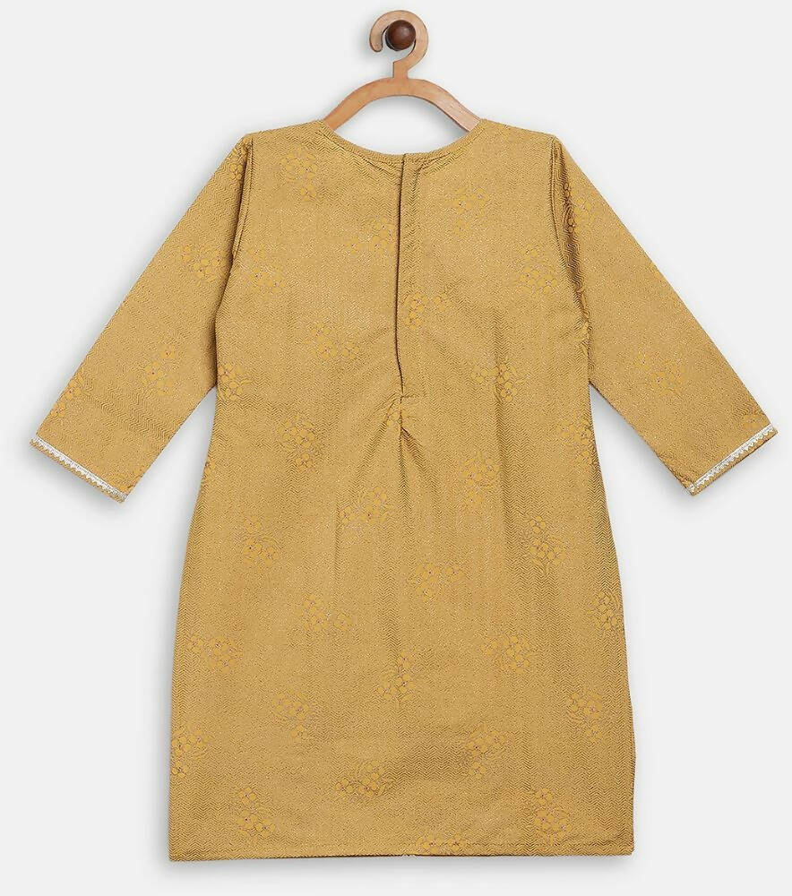Ahalyaa Mustard Crepe Straight Kids Kurta Palazzo Set For Girls | Grocsy