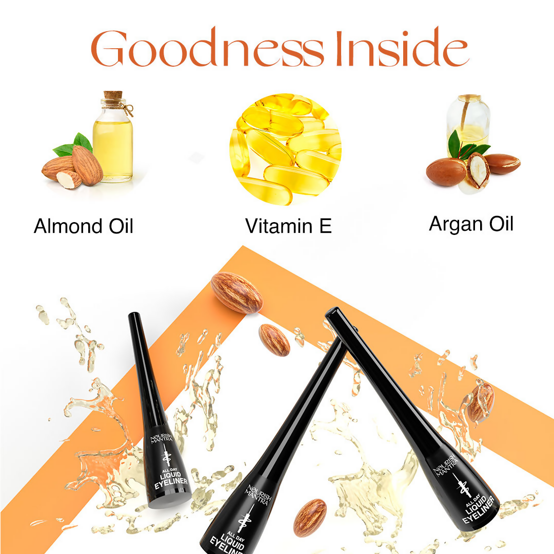 Nourish Mantra Liquid Eyeliner All-Day with Glycerine for Bold & Dramatic Eyes with SPF | Grocsy