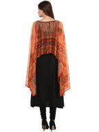 Ahalyaa Black Crepe Printed Kurta With Attached Dupatta For Women | Grocsy