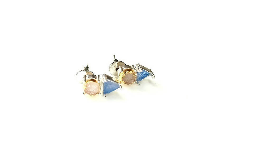 Bling Accessories Aqua Druzy Semi Precious Natural Stone 92.5 Sterling Silver Earrings | Grocsy