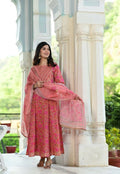 Yufta Pink Handblocked Printed Kurta with Trouser and Dupatta | Grocsy