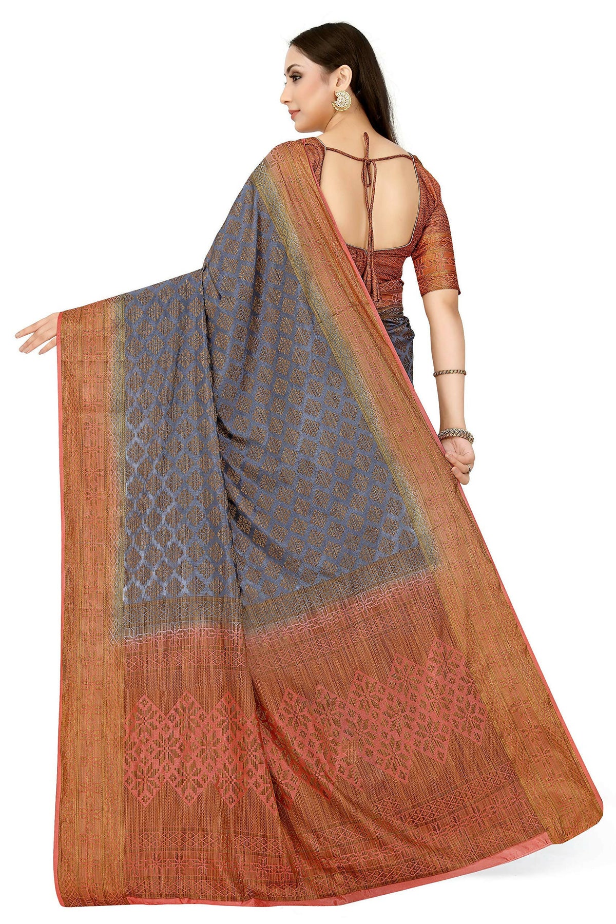 Mimosa Women's Patola Art Silk Grey Saree | Grocsy