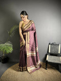 Joban Fashion Wine Woven Pattern Raw Silk Kanjivaram Silk Saree | Grocsy