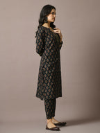 Myshka Women's Black Printed Cotton Straight Party Kurta Set | Grocsy