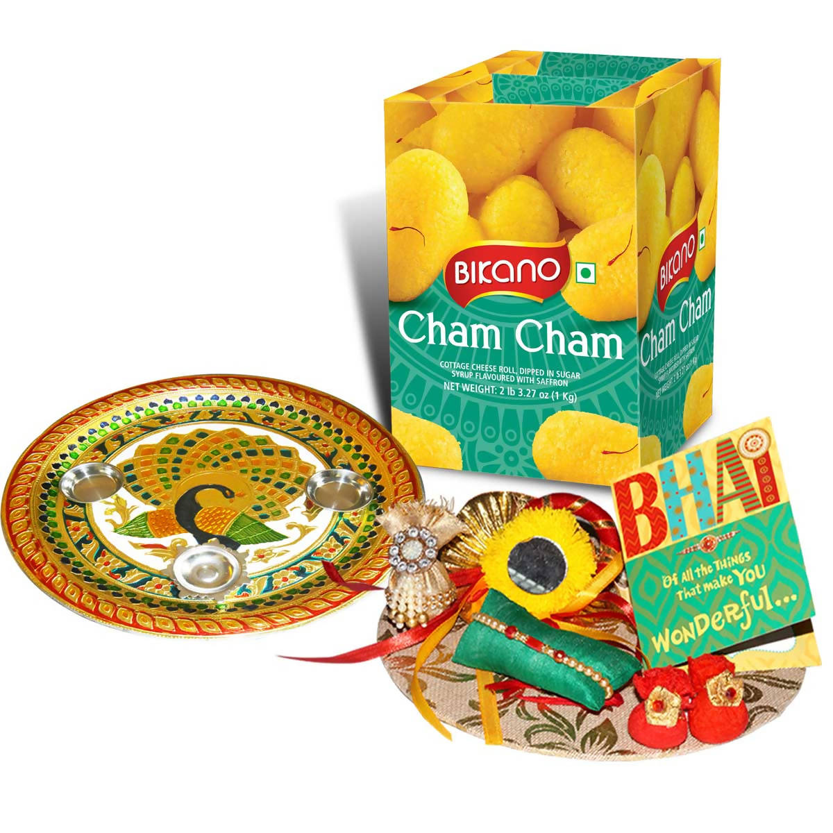 Bikano Cham Cham Rakhi Puja Thali Gifts | Grocsy