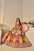Kesar Fab Dark-Multicolor Silk Embroidered Lehenga | Grocsy