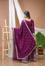 Teeya Creation Wine Color Chinon Silk Wedding Wear Trending Palazzo Set | Grocsy