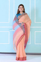 Very Much Indian Traditional Patteda Anchu Ilkal Handloom Saree - Peach Tone | Grocsy