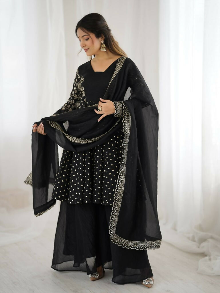 Teeya Creation Black Color Embroidery Work Wedding Wear Salwar Suit | Grocsy