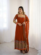Teeya Creation Fenta Color Heavy Georgette Wedding Wear Embroidery Work Long Gown | Grocsy