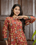 Kaajh Women's Maroon Floral Printed Viscose Rayon Kurta Pant Set | Grocsy