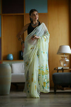 Vamsee Laxmi Yellow Georgette Saree | Grocsy