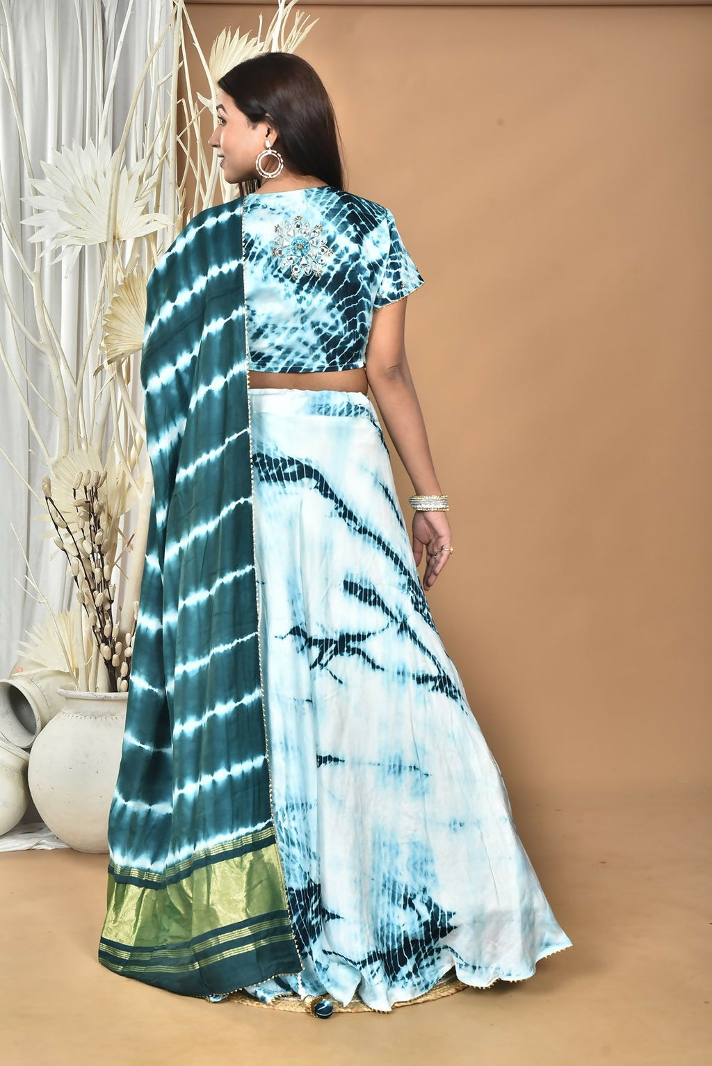 Morchari Women Tai Dai And Hand Embroidery Lehenga-Green | Grocsy