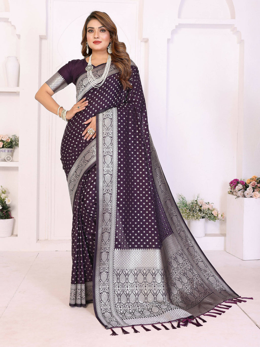 Aastha Fashion Purple Georgette Silk Zari Weaving Saree | Grocsy