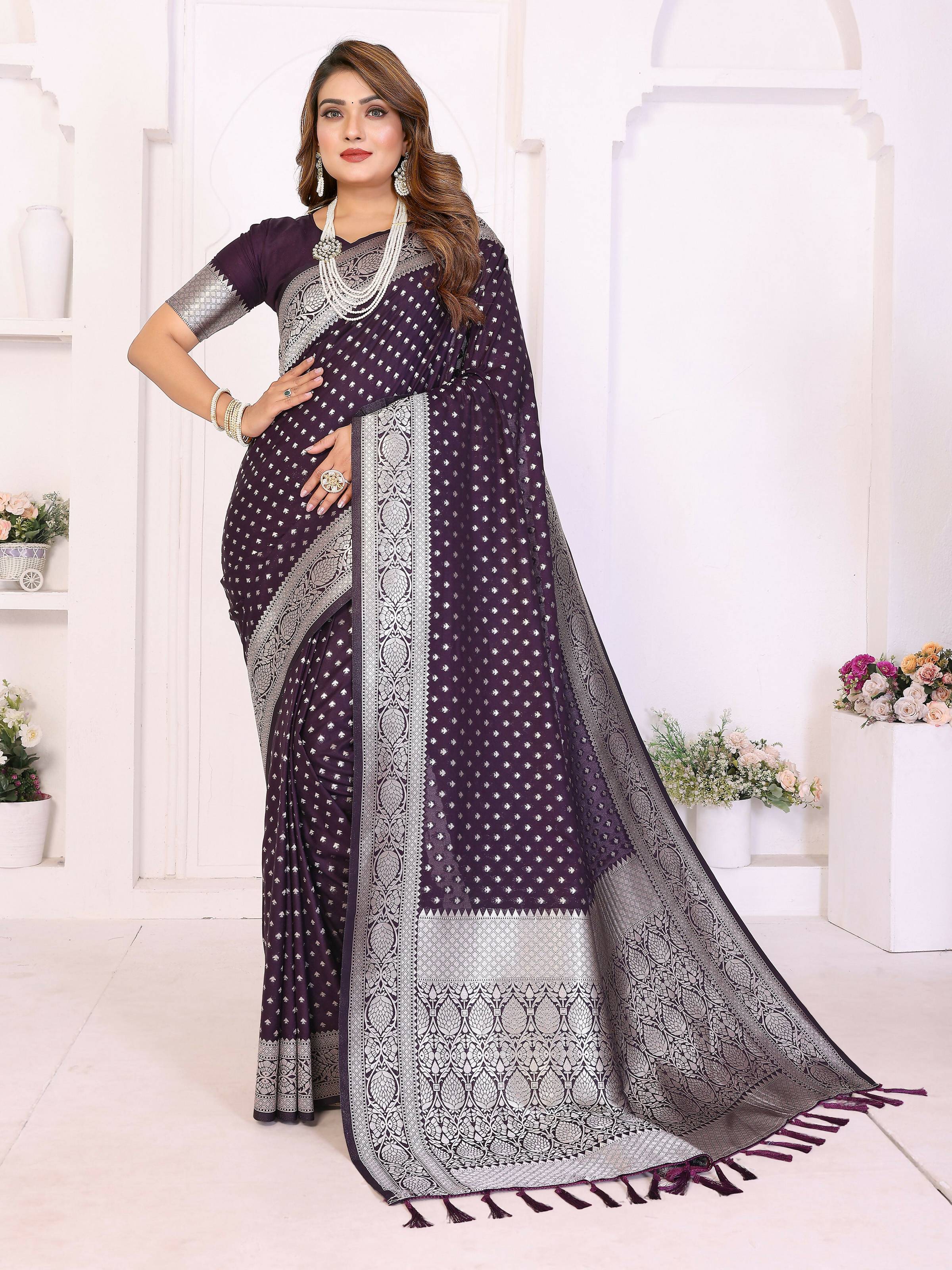 Aastha Fashion Purple Georgette Silk Zari Weaving Saree | Grocsy