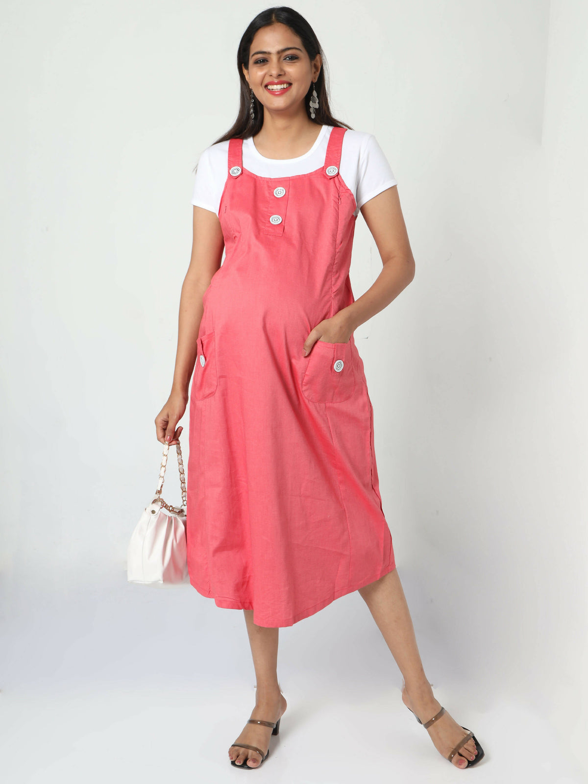 Manet Half Sleeves Solid Maternity Dress With Concealed Zipper Nursing Access - Red | Grocsy