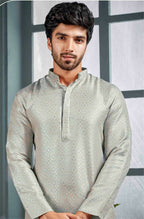 Joban Fashion Men's Grey Poly Jacquard Kurta Pajama | Grocsy