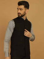 Even Apparels Pure Wool Nehru Jacket - Black | Grocsy