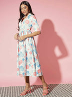 Myshka Women Multi Floral Rayon A-Line V-Neck Dress | Grocsy