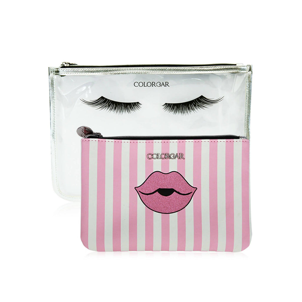 Colorbar Pouch Lips & Lashes Flat Pouches (Set Of Two) - White+Blush Pink | Grocsy