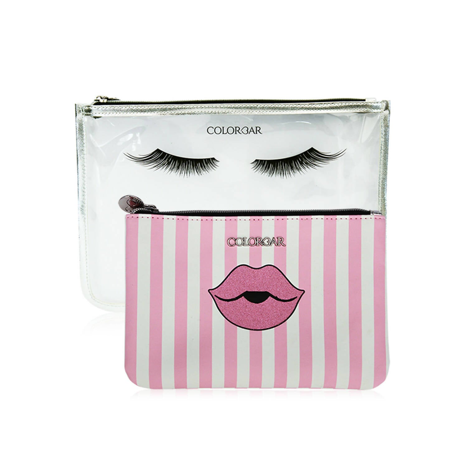 Colorbar Pouch Lips & Lashes Flat Pouches (Set Of Two) - White+Blush Pink | Grocsy