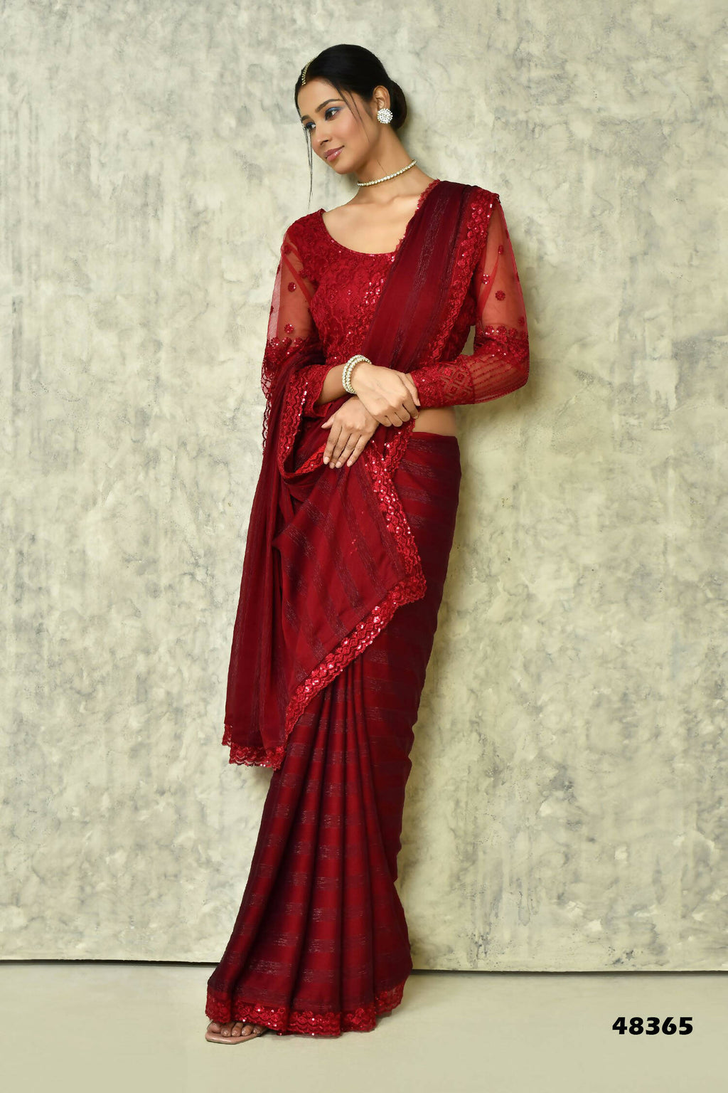 Maroon Silk Stripe Saree With Blouse Piece - Purvi | Grocsy