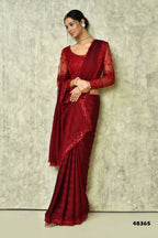 Maroon Silk Stripe Saree With Blouse Piece - Purvi | Grocsy