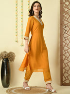 Myshka Women's Mustard Georgette Kurta With Trousers Party Sets | Grocsy