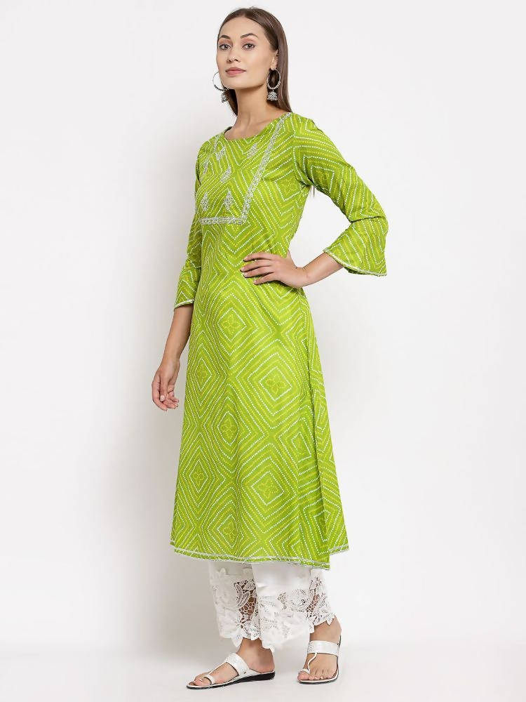 Myshka Women's Green Cotton Printed Full Sleeve Round Neck Casual Dress | Grocsy