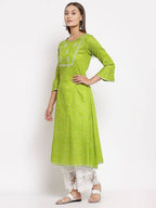 Myshka Women's Green Cotton Printed Full Sleeve Round Neck Casual Dress | Grocsy