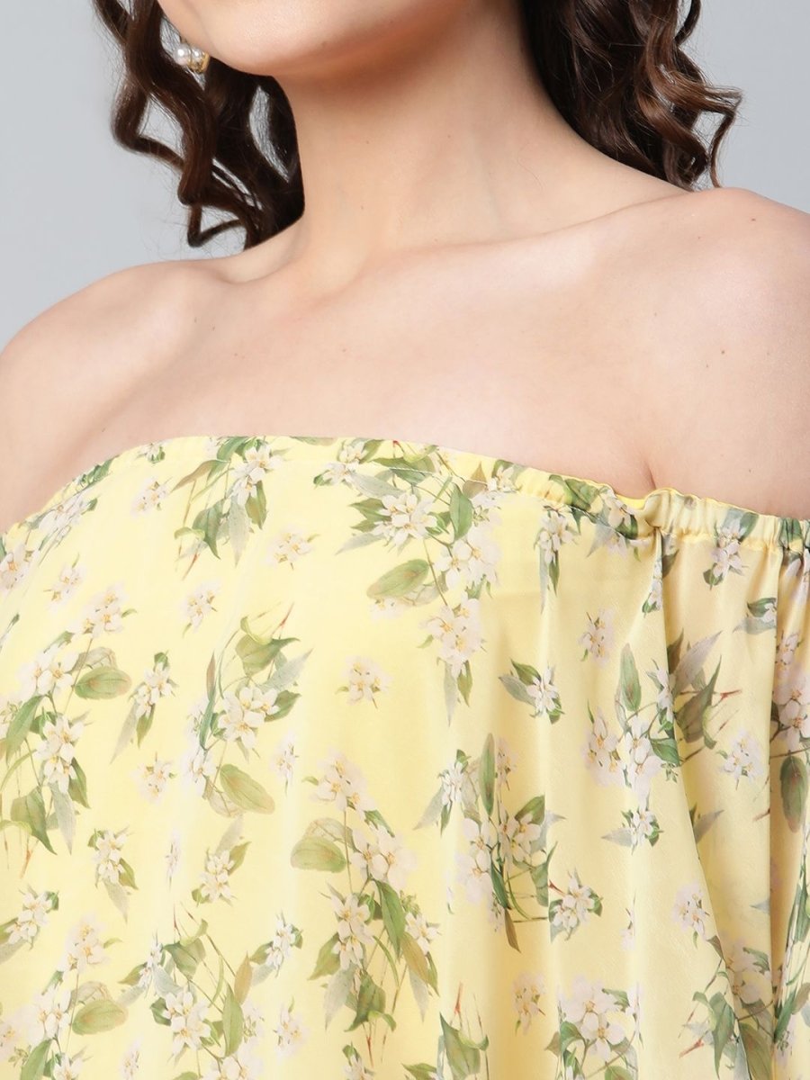 Ahalyaa Women Crepe Printed Yellow Dress | Grocsy