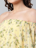 Ahalyaa Women Crepe Printed Yellow Dress | Grocsy
