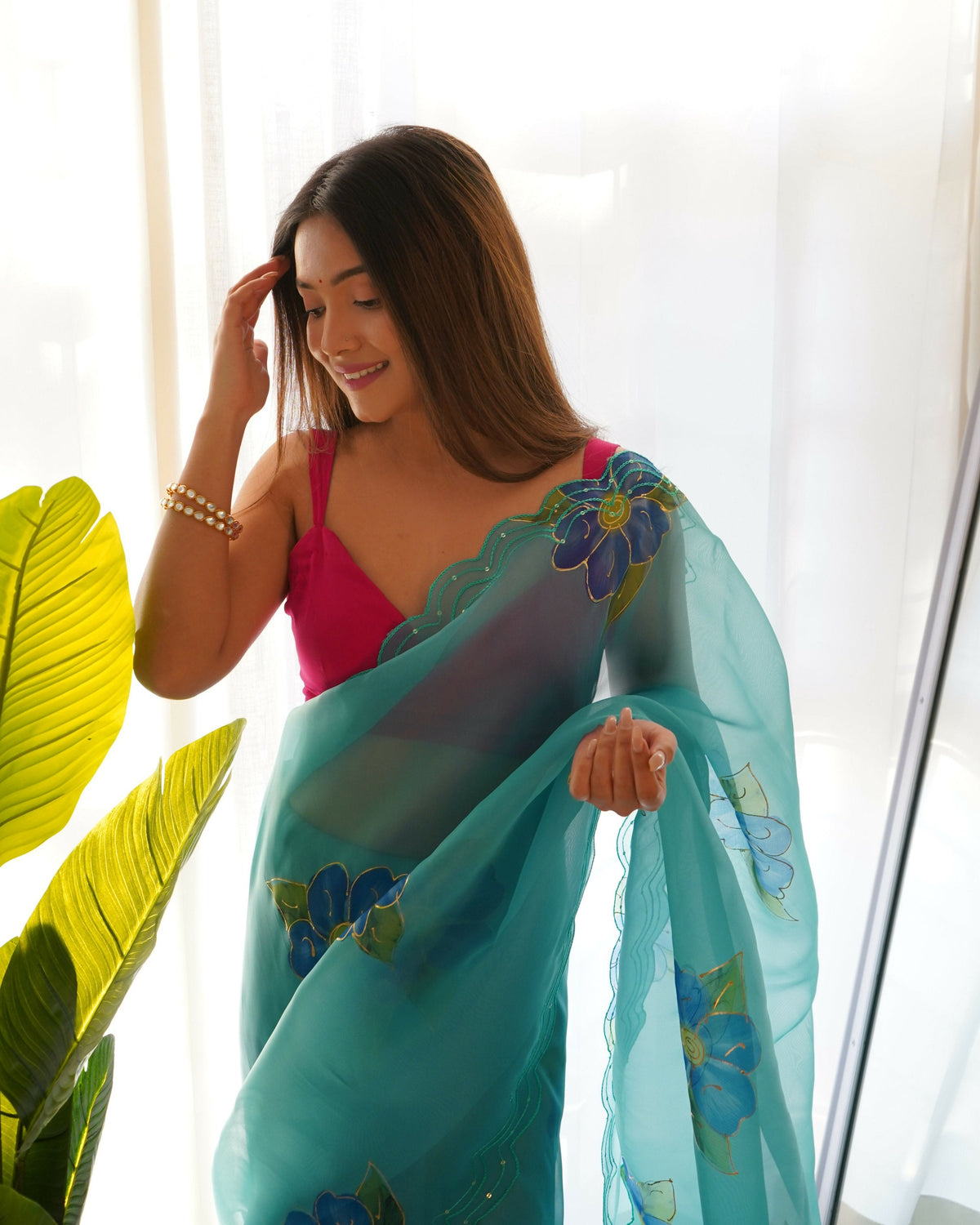 Vamsee Divisha Sky Organza Saree | Grocsy